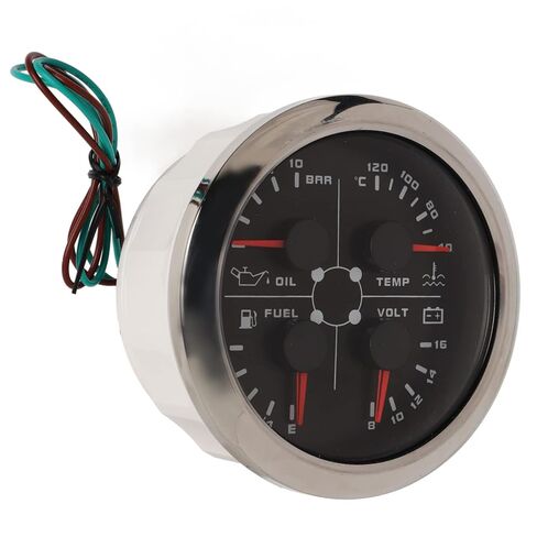 5in1 Multifunction Gauge 85mm, Stainless Steel Frame, Anti Fog Glass, DC 9 32V Power, Monitoring Oil Level, Oil Pressure, Water Temp, Voltage (White °F/PSI) in Saudi Arabia