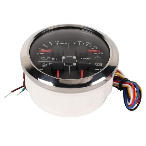 5in1 Multifunction Gauge 85mm, Stainless Steel Frame, Anti Fog Glass, DC 9 32V Power, Monitoring Oil Level, Oil Pressure, Water Temp, Voltage (White °F/PSI) in Saudi Arabia