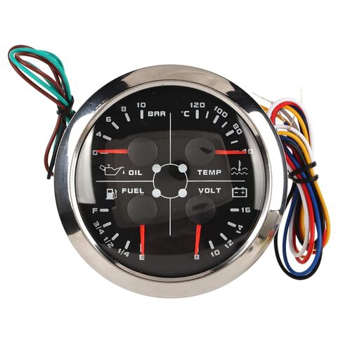 5in1 Multifunction Gauge 85mm, Stainless Steel Frame, Anti Fog Glass, DC 9 32V Power, Monitoring Oil Level, Oil Pressure, Water Temp, Voltage (White °F/PSI) in Saudi Arabia