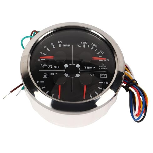 5in1 Multifunction Gauge 85mm, Stainless Steel Frame, Anti Fog Glass, DC 9 32V Power, Monitoring Oil Level, Oil Pressure, Water Temp, Voltage (White °F/PSI) in Saudi Arabia