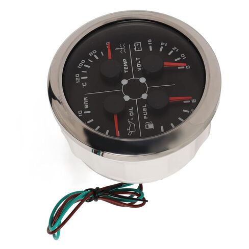 5in1 Multifunction Gauge 85mm, Stainless Steel Frame, Anti Fog Glass, DC 9 32V Power, Monitoring Oil Level, Oil Pressure, Water Temp, Voltage (White °F/PSI) in Saudi Arabia