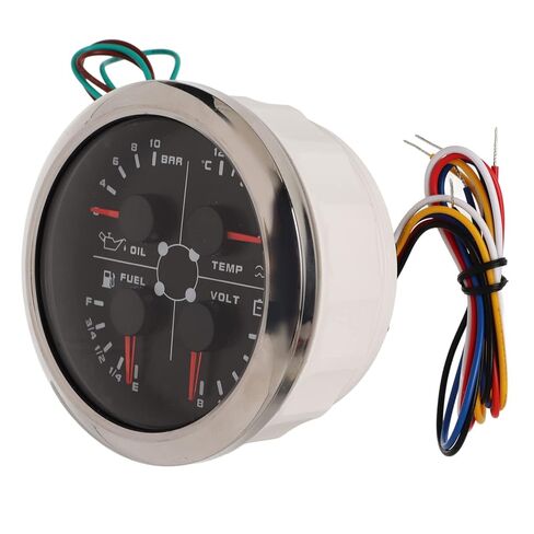 5in1 Multifunction Gauge 85mm, Stainless Steel Frame, Anti Fog Glass, DC 9 32V Power, Monitoring Oil Level, Oil Pressure, Water Temp, Voltage (White °F/PSI) in Saudi Arabia