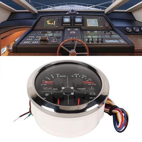 5in1 Multifunction Gauge 85mm, Stainless Steel Frame, Anti Fog Glass, DC 9 32V Power, Monitoring Oil Level, Oil Pressure, Water Temp, Voltage (White °F/PSI) in Saudi Arabia
