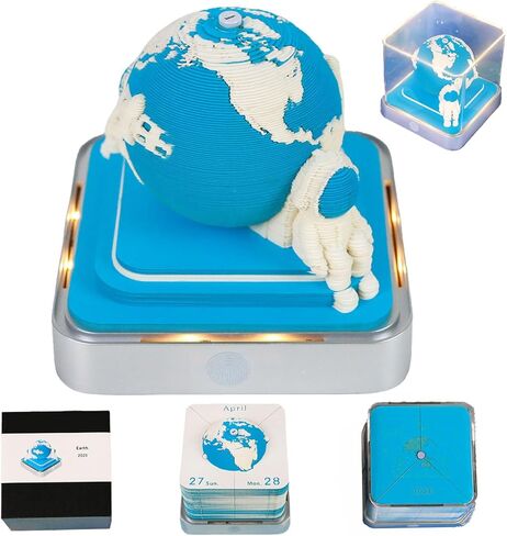 Time Piece Calendar 2026 3D Memo Pad Desk Calendar Tear Away Notepad with Lights DIY Art Carving Sticky Notes Artwork Gift for Thanksgiving Christmas Office Desktop Decoration-Blue Earth in Saudi Arabia