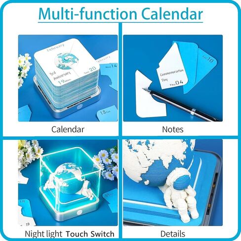 Time Piece Calendar 2026 3D Memo Pad Desk Calendar Tear Away Notepad with Lights DIY Art Carving Sticky Notes Artwork Gift for Thanksgiving Christmas Office Desktop Decoration-Blue Earth in Saudi Arabia
