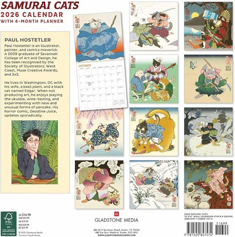 Gladstone Media, Samurai Cats 2026 Square Wall Calendar in Saudi Arabia