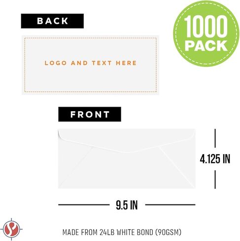 Customize Your #10 Regular Business Envelopes - Upload Your Full Color Logo and Info/Return Address - Custom Printing - We Will Professionally Print Your White Envelopes - 50 Envelopes per Pack in Saudi Arabia