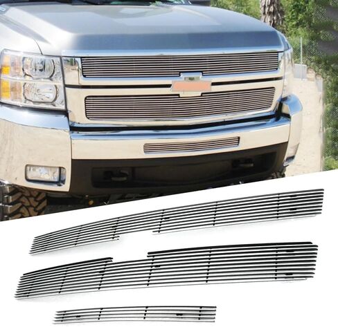 Solid Aluminum Billet Grille Insert Compatible with Chevy Silverado 2007-2010 2500HD/3500HD Chrome 3pcs in Saudi Arabia
