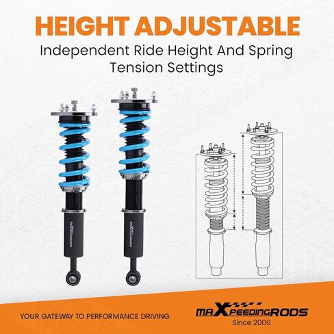maxpeedingrods Coilover لسيارة Lexus LS400 (UCF20) 1995-2000، طقم تعليق كويلوفيرس قابل للتعديل بـ 24 مستوى، دعامات امتصاص الصدمات قابلة للتعديل لارتفاع الركوب، مجموعات خفض مطورة T6 باللون الأزرق in Kuwait