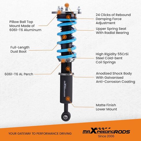 maxpeedingrods Coilover لسيارة Lexus LS400 (UCF20) 1995-2000، طقم تعليق كويلوفيرس قابل للتعديل بـ 24 مستوى، دعامات امتصاص الصدمات قابلة للتعديل لارتفاع الركوب، مجموعات خفض مطورة T6 باللون الأزرق in Kuwait