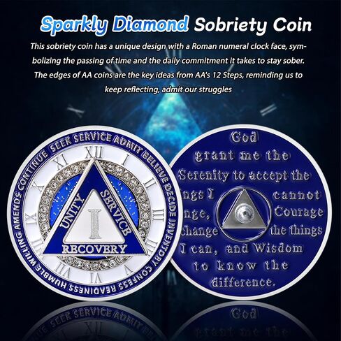 Unique Sparkly Diamond Sobriety Coin - 12 Steps Spin Triangle AA Coins - Clockwork Addiction Recovery AA Chips and Medallions - Celebrate 1-65 Prime Clean Alcoholics Anonymous Gifts for Men Women in Saudi Arabia
