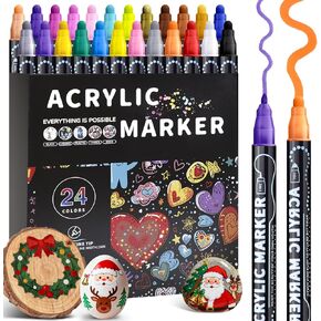 24 Colors Dual Tip Acrylic Paint Pens Markers, Premium Painting Markers Stocking Stuffers for Rock, Wood, Fabric, Glass, Canvas, Ceramic, Christmas Gifts for Teens DIY Crafts Art in Saudi Arabia