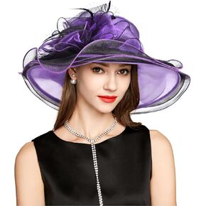 Women’s Organza Derby Tea Party Wedding Fascinator Hat Anti Wide Brim Sun Hats in Kuwait