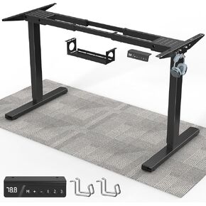 إطار مكتب كهربائي قائم بمحرك مزدوج بسعة 264 رطلًا، أرجل مكتب قابلة للتعديل للارتفاع لسطح المكتب من 39.4 بوصة إلى 74.8 بوصة، وظيفة مضادة للتصادم، صينية كابل، خطافين، إطار أسود فقط in Kuwait