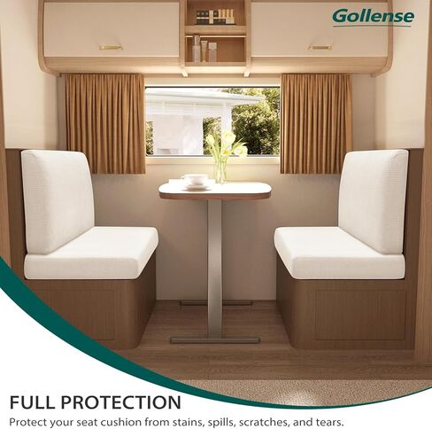 أغطية وسائد Gollense RV Dinette، أغطية وسائد قابلة للتمدد، أغطية مقاعد RV بديلة مقطعية لأريكة مقطورة السفر - تتضمن غطاءين لمسند الظهر وغطاءين للمقعد (T-Khaki) in Kuwait