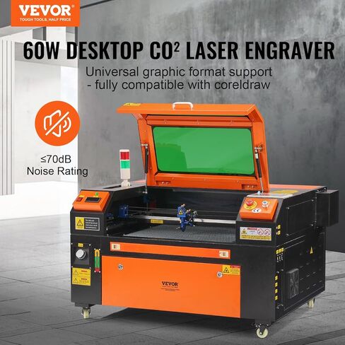 VEVOR 60W CO2 Laser Engraver، 16 × 24 بوصة، 19.7 IPS آلة قطع بالليزر مع مساعدة هواء ثنائية الاتجاه، متوافقة مع LightBurn، CorelDRAW، AutoCAD، Windows، Mac OS، Linux، لنسيج الأكريليك الخشبي المزيد in Saudi Arabia