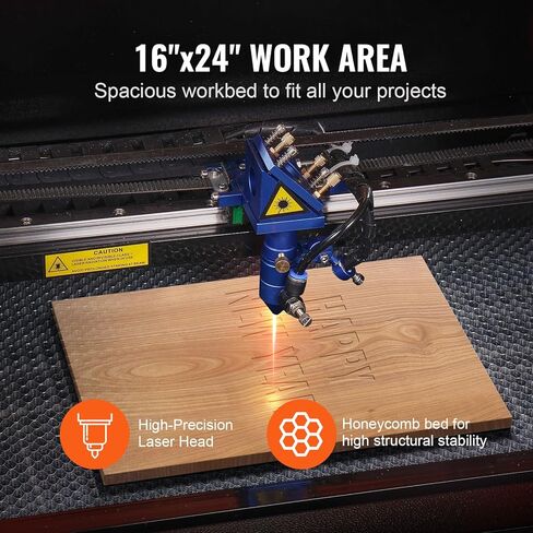 VEVOR 60W CO2 Laser Engraver، 16 × 24 بوصة، 19.7 IPS آلة قطع بالليزر مع مساعدة هواء ثنائية الاتجاه، متوافقة مع LightBurn، CorelDRAW، AutoCAD، Windows، Mac OS، Linux، لنسيج الأكريليك الخشبي المزيد in Saudi Arabia