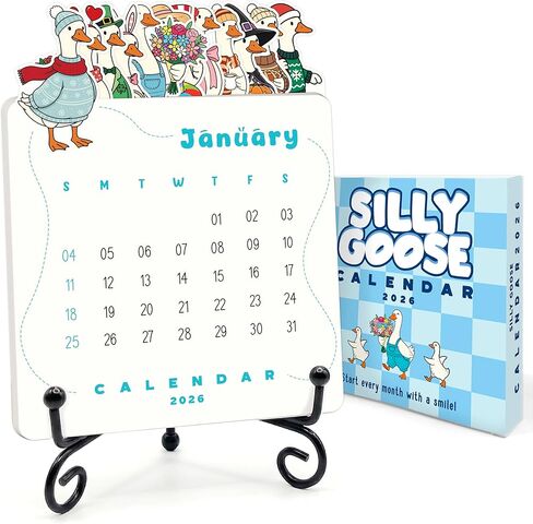 تقويم مكتب صغير من Silly Goose 2026 - تقويم مضحك 2026 لطاولة الديكور - تقاويم مكتبية صغيرة - تقاويم صغيرة لطيفة - مخطط شهري تحت عنوان الحيوان للمنزل أو المكتب أو عرض الفصل الدراسي in Saudi Arabia