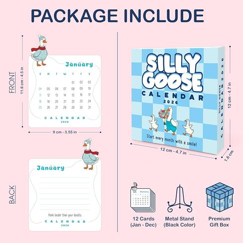 تقويم مكتب صغير من Silly Goose 2026 - تقويم مضحك 2026 لطاولة الديكور - تقاويم مكتبية صغيرة - تقاويم صغيرة لطيفة - مخطط شهري تحت عنوان الحيوان للمنزل أو المكتب أو عرض الفصل الدراسي in Saudi Arabia