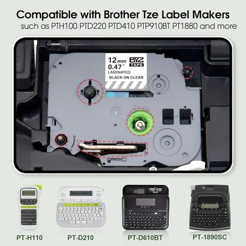 متوافق مع شريط P Touch الأزرق TZe-531 TZe531 مصفح 12 مم 0.47 شريط أزرق يعمل لـ Brother PT-D200 PT-D450، 1/2 بوصة × 26.2 قدم، 3 عبوات in Saudi Arabia