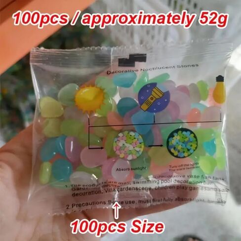 100PCS Artificial Glow Pebbles for Vase and Aquarium Decoration - Long - Lasting Glow; Attractive Design, Multicolor, 50g in Saudi Arabia