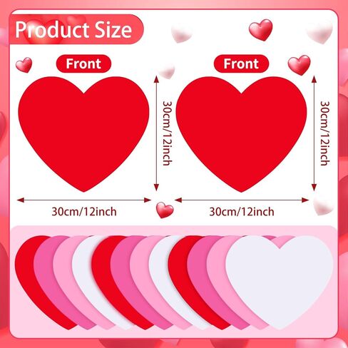 Fuutreo 36 Pcs Valentine's Day Large Heart Cutouts Paper 12 Inch Heart Cutouts Bulk Double Sided Craft for Love and Peace Wall Bulletin Board Decoration Valentine's Day Craft (Red White) in Saudi Arabia