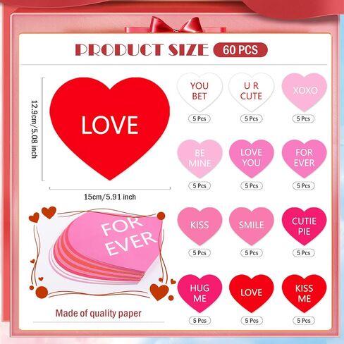 FOBSME 60 Pcs 6 Inch Large Heart Cutouts Paper Conversation Heart Cutouts Double Sided Printed Valentine's Paper Hearts Decors for DIY Crafts Classroom Bulletin Board Decor(Pink Gradient,12 Styles) in Saudi Arabia