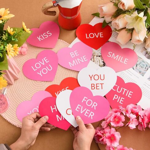 FOBSME 60 Pcs 6 Inch Large Heart Cutouts Paper Conversation Heart Cutouts Double Sided Printed Valentine's Paper Hearts Decors for DIY Crafts Classroom Bulletin Board Decor(Pink Gradient,12 Styles) in Saudi Arabia
