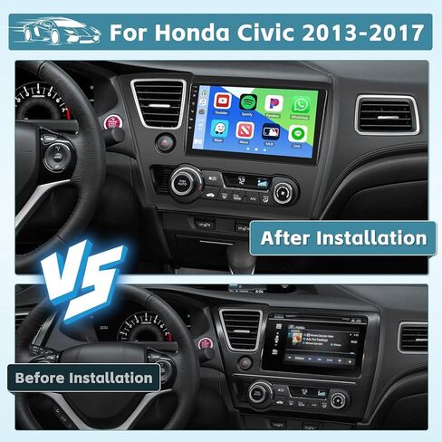 Hikity 4+64G Android 13 Carplay Stereo for 2013-2017 Honda Civic Radio with Wireless Carplay Android Auto, 9 Inch IPS Touch Screen, Bluetooth GPS WiFi 32EQ DSP FM RDS SWC+MIC, AHD Backup Camera in Saudi Arabia