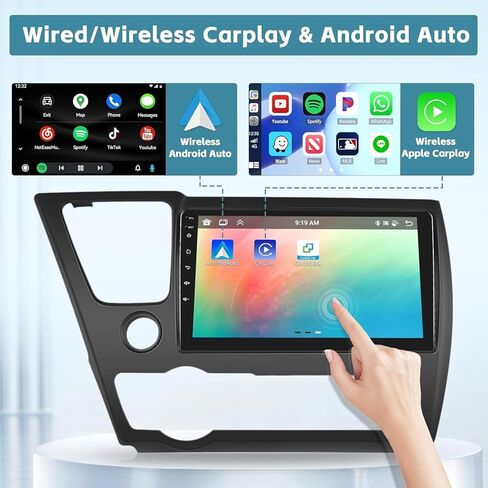 Hikity 4+64G Android 13 Carplay Stereo for 2013-2017 Honda Civic Radio with Wireless Carplay Android Auto, 9 Inch IPS Touch Screen, Bluetooth GPS WiFi 32EQ DSP FM RDS SWC+MIC, AHD Backup Camera in Saudi Arabia