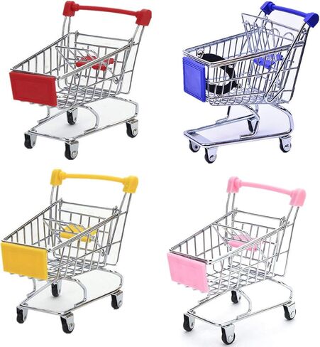 Mini Supermarket Handcart, 4 Pack Supermarket Handcart Shopping Utility Cart Model Desktop Home Decor (Pink,Yellow,Red,Blue) in Saudi Arabia
