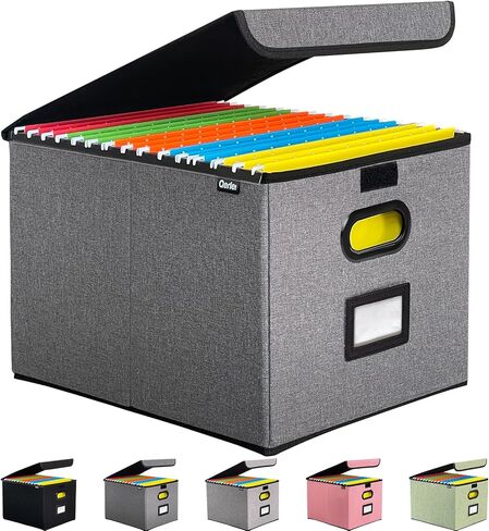 Qerlei File Organizer Boxes with Lids,Collapsible File Folder Organizer with Plastic Slide,Collapsible Filing & Storage Boxes for Office/Decor/Home (Drak grey, 1 Pack) in Saudi Arabia