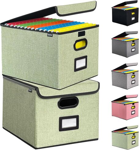 Qerlei File Organizer Boxes with Lids,Collapsible File Folder Organizer with Plastic Slide,Collapsible Filing & Storage Boxes for Office/Decor/Home (Drak grey, 1 Pack) in Saudi Arabia