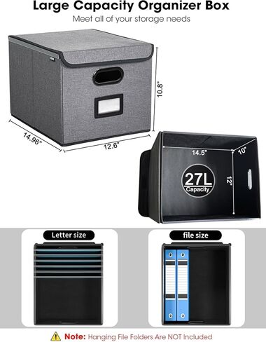 Qerlei File Organizer Boxes with Lids,Collapsible File Folder Organizer with Plastic Slide,Collapsible Filing & Storage Boxes for Office/Decor/Home (Drak grey, 1 Pack) in Saudi Arabia