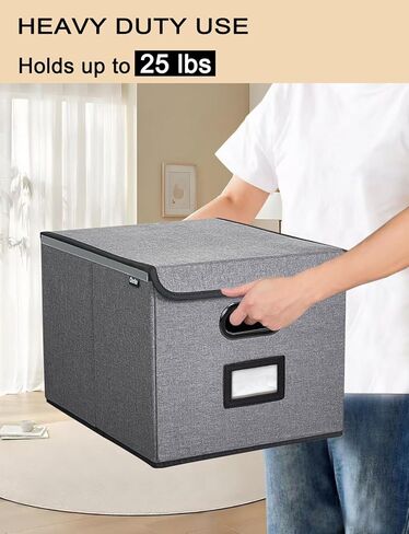 Qerlei File Organizer Boxes with Lids,Collapsible File Folder Organizer with Plastic Slide,Collapsible Filing & Storage Boxes for Office/Decor/Home (Drak grey, 1 Pack) in Saudi Arabia
