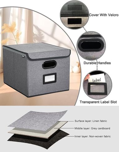 Qerlei File Organizer Boxes with Lids,Collapsible File Folder Organizer with Plastic Slide,Collapsible Filing & Storage Boxes for Office/Decor/Home (Drak grey, 1 Pack) in Saudi Arabia