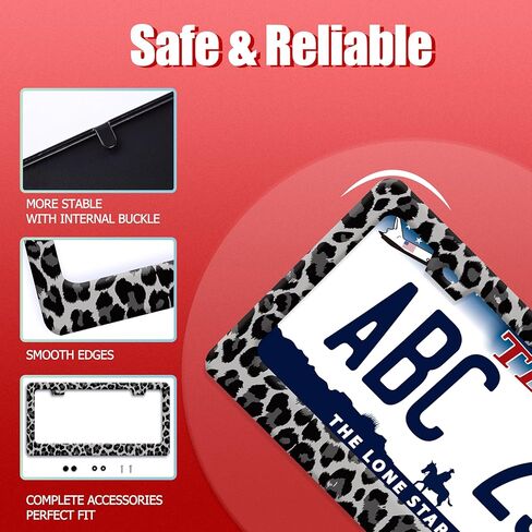 【2pcs】 Black Gray Leopard Print License Plate Frame Beautiful Cheetah Print License Plate Holder Funny Stainless Steel Accessories Cars Decor with 2 Holes Fits Standard Us Ca Vehicles 12.2 X 6 Inch in Saudi Arabia