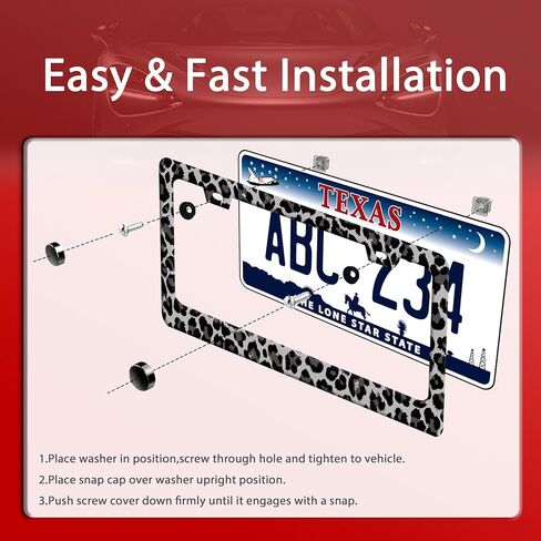【2pcs】 Black Gray Leopard Print License Plate Frame Beautiful Cheetah Print License Plate Holder Funny Stainless Steel Accessories Cars Decor with 2 Holes Fits Standard Us Ca Vehicles 12.2 X 6 Inch in Saudi Arabia