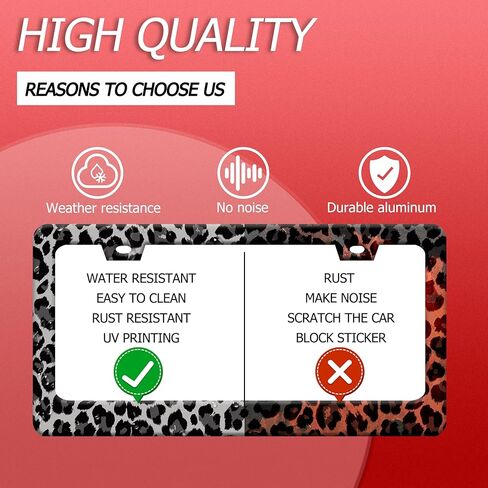 【2pcs】 Black Gray Leopard Print License Plate Frame Beautiful Cheetah Print License Plate Holder Funny Stainless Steel Accessories Cars Decor with 2 Holes Fits Standard Us Ca Vehicles 12.2 X 6 Inch in Saudi Arabia