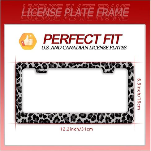 【2pcs】 Black Gray Leopard Print License Plate Frame Beautiful Cheetah Print License Plate Holder Funny Stainless Steel Accessories Cars Decor with 2 Holes Fits Standard Us Ca Vehicles 12.2 X 6 Inch in Saudi Arabia