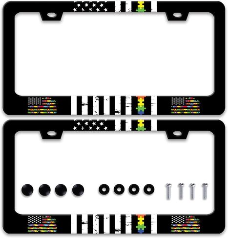 【2pcs】 Black Gray Leopard Print License Plate Frame Beautiful Cheetah Print License Plate Holder Funny Stainless Steel Accessories Cars Decor with 2 Holes Fits Standard Us Ca Vehicles 12.2 X 6 Inch in Saudi Arabia