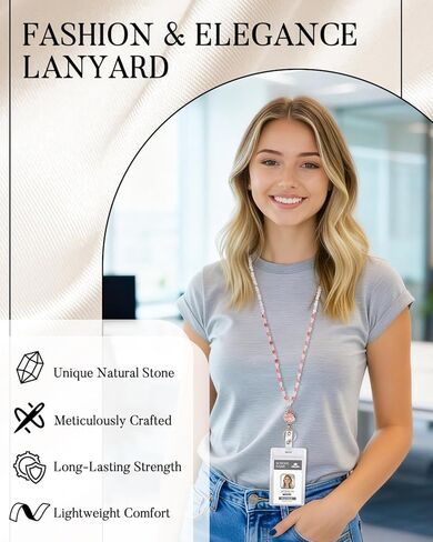 Lanyards for ID Badges and Keys, Teacher Lanyard with ID Holder for Women, Natural Stone Beaded – Tiger Eye, Black Obsidian & Hematite, with Flower Petal Badge Reel Retractable in Saudi Arabia