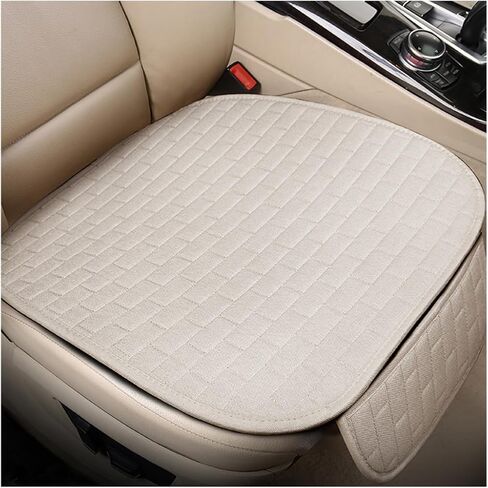 Front Car Seat Cover, Anti-Slip Driver Seat Cushion Protector with Storage Pocket, Cooling Breathable Linen Bottom Pad for Most Vehicle Front Seats, Car Accessories (Front Black) in Saudi Arabia