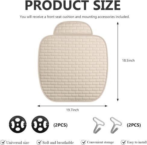 Front Car Seat Cover, Anti-Slip Driver Seat Cushion Protector with Storage Pocket, Cooling Breathable Linen Bottom Pad for Most Vehicle Front Seats, Car Accessories (Front Black) in Saudi Arabia