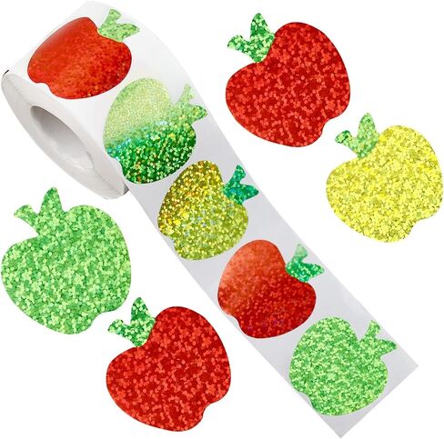 500Pcs Sparkly Laser Apple Decals for Teacher Rewards 1 roll Back to School Apple Stickers Roll for First Day of School Party Supplies Envelope Scrapbook Decor in Saudi Arabia