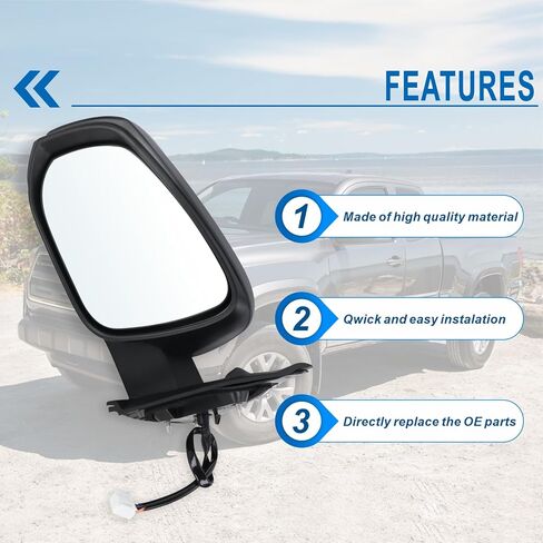 Left Driver side Mirror Fits 2016-2022 Toyota Tacoma With Power Glass, Heated, Turn Signal, Blind Spot Detection and Manual Folding Match to Midnight Black Metallic Replace TO1321350(8Pins) in Saudi Arabia