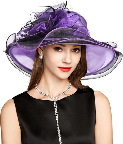 قبعة نسائية من أورجانزا ديربي لحفلات الشاي وحفلات الزفاف ومضادة للشمس ذات حافة واسعة in Kuwait