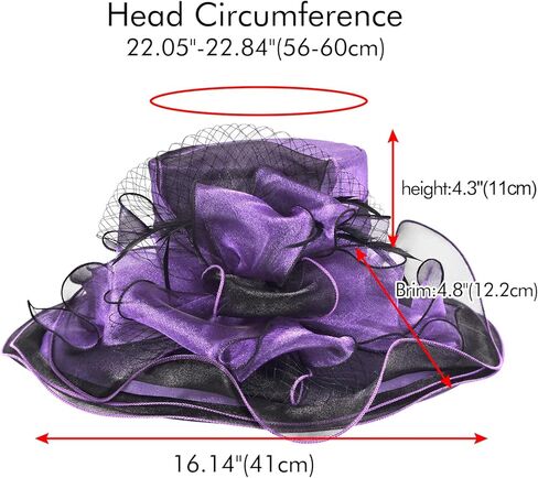 قبعة نسائية من أورجانزا ديربي لحفلات الشاي وحفلات الزفاف ومضادة للشمس ذات حافة واسعة in Kuwait