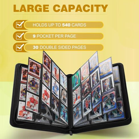 Trading Card Binder, Card Binder 9 Pocket for Trading Cards, Holds 540 Cards, Zippered Premium Card Collection Binder Album for Game Card, Sports Card, Yugioh, MTG (Black) in Saudi Arabia