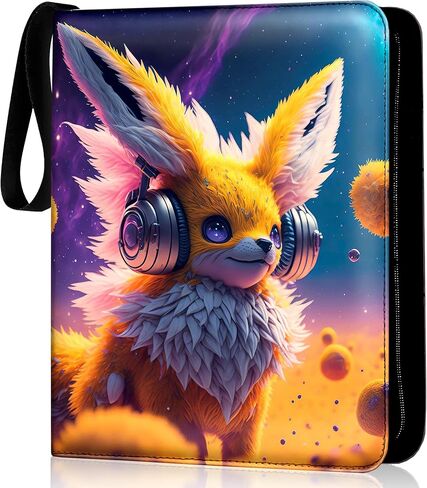 Trading Card Binder,9 Pocket Slots For Cards, Double Sided Sheet, Anti-Slip Pockets, Card Binder For Collectibles, Card Holder with Zipper, Fits Standard Size Cards,Creature Designed Purple and Yellow in Saudi Arabia